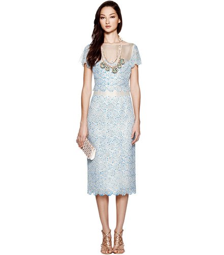 Prim and proper, Tory Burch's lace Whitney dress ($650) shows a little skin with sheer inserts.
Prim and proper, Tory Burch's lace Whitney dress ($650) shows a little skin with sheer inserts.