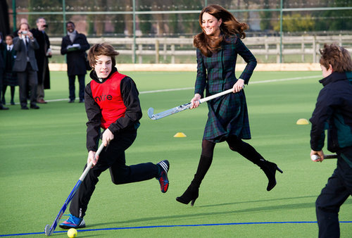 Just before her pregnancy announcement, Kate Middleton played field hockey on Nov. 30, 2012, with a group of children at St. Andrew's School in Berkshire, England.
Just before her pregnancy announcement, Kate Middleton played field hockey on Nov. 30, 2012, with a group of children at St. Andrew's School in Berkshire, England.