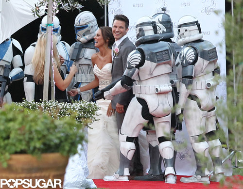 Matt Lanter and Angela Stacy posed for photos with robots.
Matt Lanter and Angela Stacy posed for photos with robots.