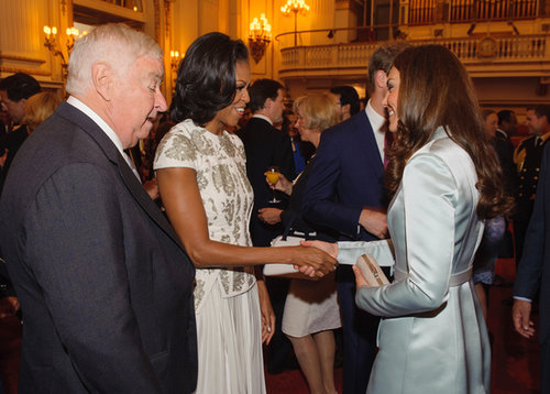 The Duchess of Cambridge welcomed Michelle Obama to Buckingham Palace before the London Olympic Games in July 2012.
The Duchess of Cambridge welcomed Michelle Obama to Buckingham Palace before the London Olympic Games in July 2012.