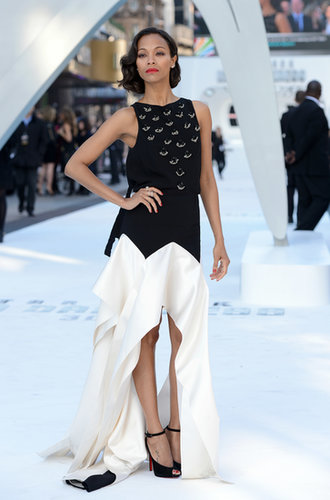The actress was the picture of modern elegance in a black and white Vionnet gown at the Star Trek Into Darkness premiere in the UK in May 2013.
The actress was the picture of modern elegance in a black and white Vionnet gown at the Star Trek Into Darkness premiere in the UK in May 2013.