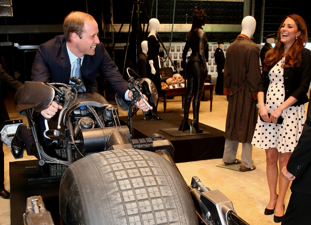 Kate couldn't control her laughter when William got on a motorcycle from The Dark Knight Rises during a Warner Bros. studio tour in London back in April 2013.
Kate couldn't control her laughter when William got on a motorcycle from The Dark Knight Rises during a Warner Bros. studio tour in London back in April 2013.