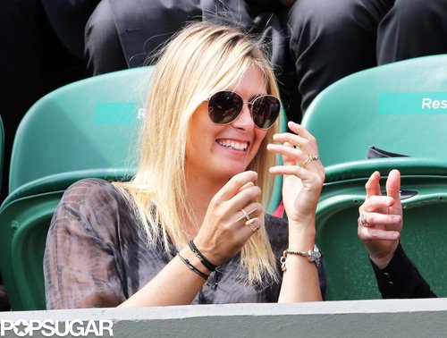 Tennis star Maria Sharapova watched her male peers during Wimbledon's day-three action in London on Thursday.
Tennis star Maria Sharapova watched her male peers during Wimbledon's day-three action in London on Thursday.