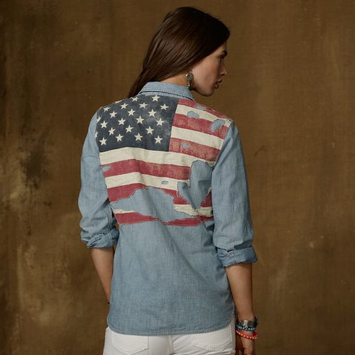 Wear Denim & Supply's distressed flag shirt ($80) with white jeans to a family party. Getting rowdy with friends? Knot it at your waist or wear it open over a bikini.
Wear Denim & Supply's distressed flag shirt ($80) with white jeans to a family party. Getting rowdy with friends? Knot it at your waist or wear it open over a bikini.