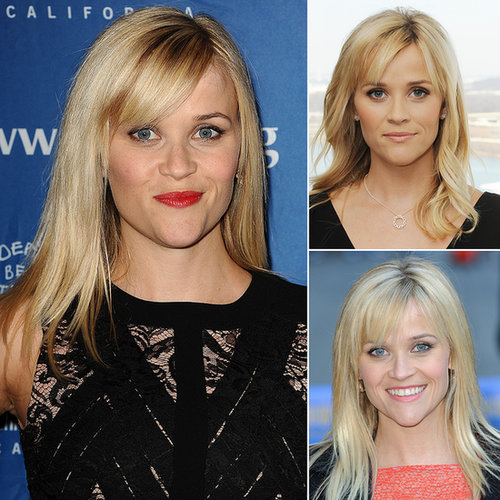 Who: Reese Witherspoon
The look: Choppy, sideswept bangs
Sometimes they're more prominent than other times, but Reese's bangs are now a standard part of her hairstyle. Ladies with heart-shaped faces, take note: this style of bangs helps balance out a prominent chin like Reese's.
Who: Reese Witherspoon
The look: Choppy, sideswept bangs
Sometimes they're more prominent than other times, but Reese's bangs are now a standard part of her hairstyle. Ladies with heart-shaped faces, take note: this style of bangs helps balance out a prominent chin like Reese's.