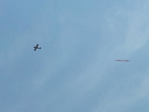 A plane flew over the Texas Capitol with a banner reading, "Stand With Wendy."
Source: Twitter user smkeyes
A plane flew over the Texas Capitol with a banner reading, "Stand With Wendy."
Source: Twitter user smkeyes
