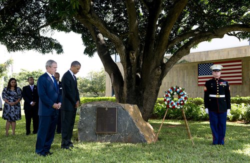 In July, President Obama and former President Bush attended a wreath-laying ceremony to honor the victims of the 1998 US Embassy bombing in Tanzania.
In July, President Obama and former President Bush attended a wreath-laying ceremony to honor the victims of the 1998 US Embassy bombing in Tanzania.