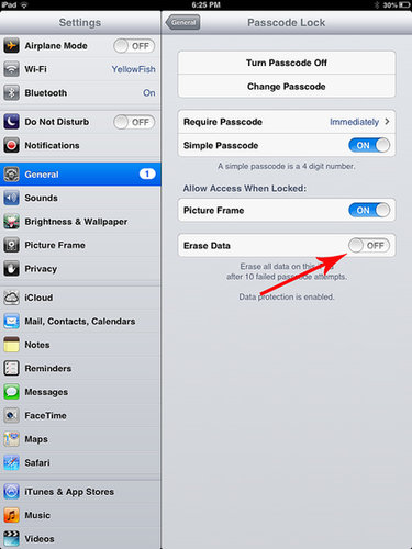 Turn Off the Erase Data Option Turn Off the Erase Data Option