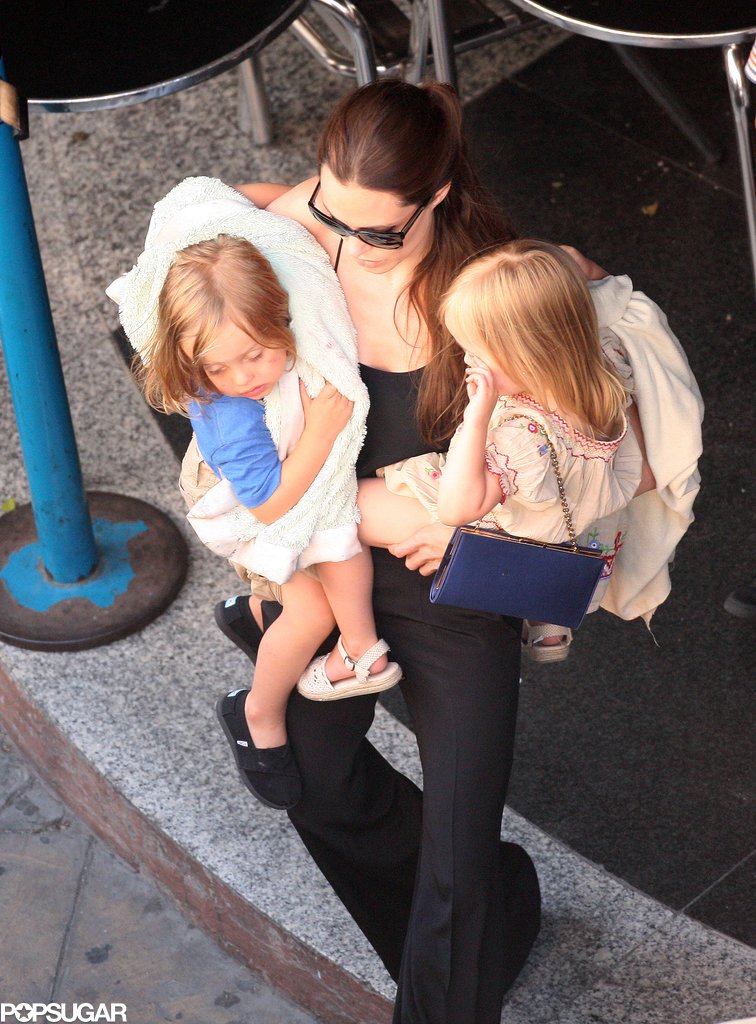 In July 2011, Angelina Jolie had her arms full with both Vivienne Jolie-Pitt and Knox Jolie-Pitt for a day of bowling in Malta.
In July 2011, Angelina Jolie had her arms full with both Vivienne Jolie-Pitt and Knox Jolie-Pitt for a day of bowling in Malta.