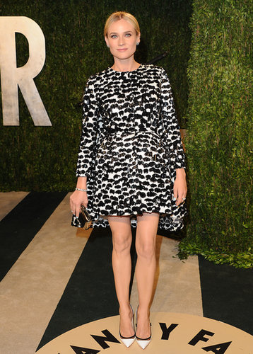 For Vanity Fair's 2013 Oscars bash, Diane Kruger went futuristic in a structured black and white Giambattista Valli creation, finished with a few sparkling adornments — Neil Lane earrings and a Jaeger-LeCoultre diamond-encrusted watch — a slicked-back bun, and trendy Christian Louboutin pumps.
For Vanity Fair's 2013 Oscars bash, Diane Kruger went futuristic in a structured black and white Giambattista Valli creation, finished with a few sparkling adornments — Neil Lane earrings and a Jaeger-LeCoultre diamond-encrusted watch — a slicked-back bun, and trendy Christian Louboutin pumps.