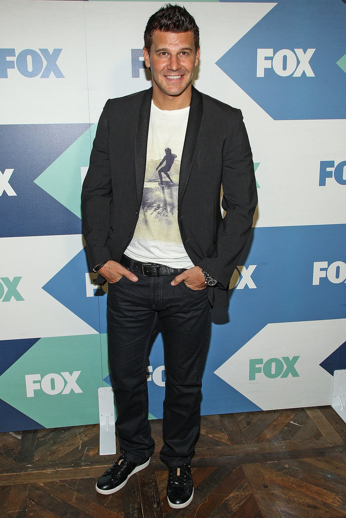 David Boreanaz wore a T-shirt and a blazer to the Fox All-Star Party for the Summer TCA Press Tour.
David Boreanaz wore a T-shirt and a blazer to the Fox All-Star Party for the Summer TCA Press Tour.