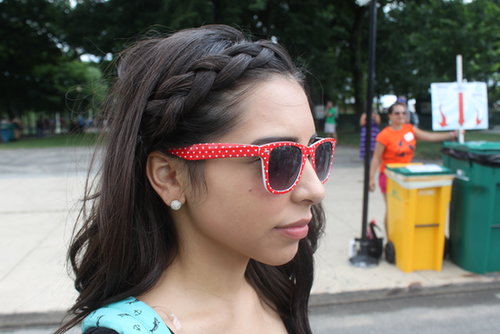 Alejandra went with a quick headband braid to keep hair out of the way. We're loving those polka-dot shades, too.
Alejandra went with a quick headband braid to keep hair out of the way. We're loving those polka-dot shades, too.