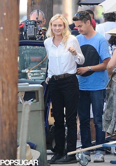Diane Kruger smiled on the set of The Bridge in LA on Monday.
Diane Kruger smiled on the set of The Bridge in LA on Monday.