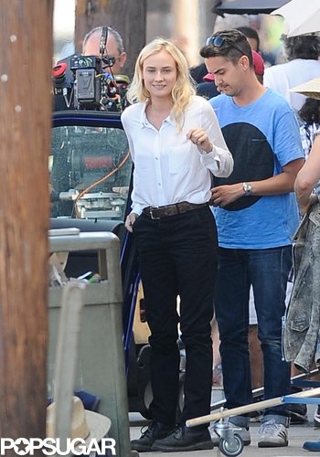 Diane Kruger smiled on the set of The Bridge in LA on Monday.
Diane Kruger smiled on the set of The Bridge in LA on Monday.