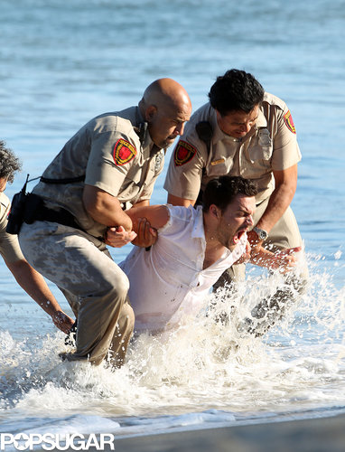 Jake Johnson filmed a dramatic scene in the ocean.
Jake Johnson filmed a dramatic scene in the ocean.