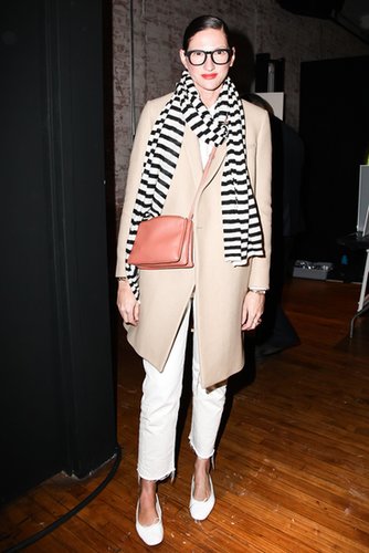 A Fall ensemble of coat and scarf includes a little bit of Summer thanks to cropped jeans and ballet flats, both in pristine white.
A Fall ensemble of coat and scarf includes a little bit of Summer thanks to cropped jeans and ballet flats, both in pristine white.