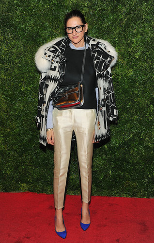 For a movie screening, Lyons paired all kinds of statement pieces together and made it work. Gold pants plus cobalt heels and a fur-trimmed parka? Yes!
For a movie screening, Lyons paired all kinds of statement pieces together and made it work. Gold pants plus cobalt heels and a fur-trimmed parka? Yes!