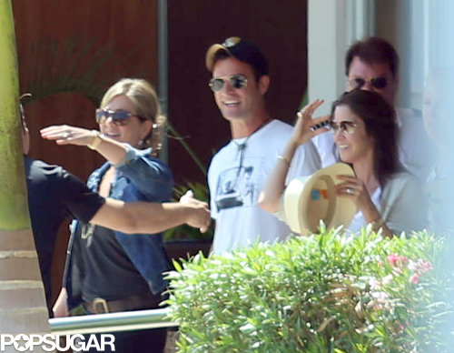 Jennifer Aniston and Justin Theroux sported big smiles as they arrived in Mexico.
Jennifer Aniston and Justin Theroux sported big smiles as they arrived in Mexico.