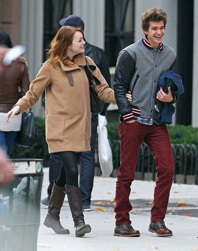 Emma Stone and Andrew Garfield cracked up during a couple's outing in NYC in November 2011.
Emma Stone and Andrew Garfield cracked up during a couple's outing in NYC in November 2011.