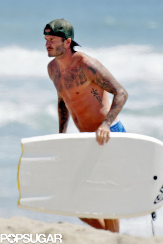 David Beckham was shirtless on a beach in LA.
David Beckham was shirtless on a beach in LA.