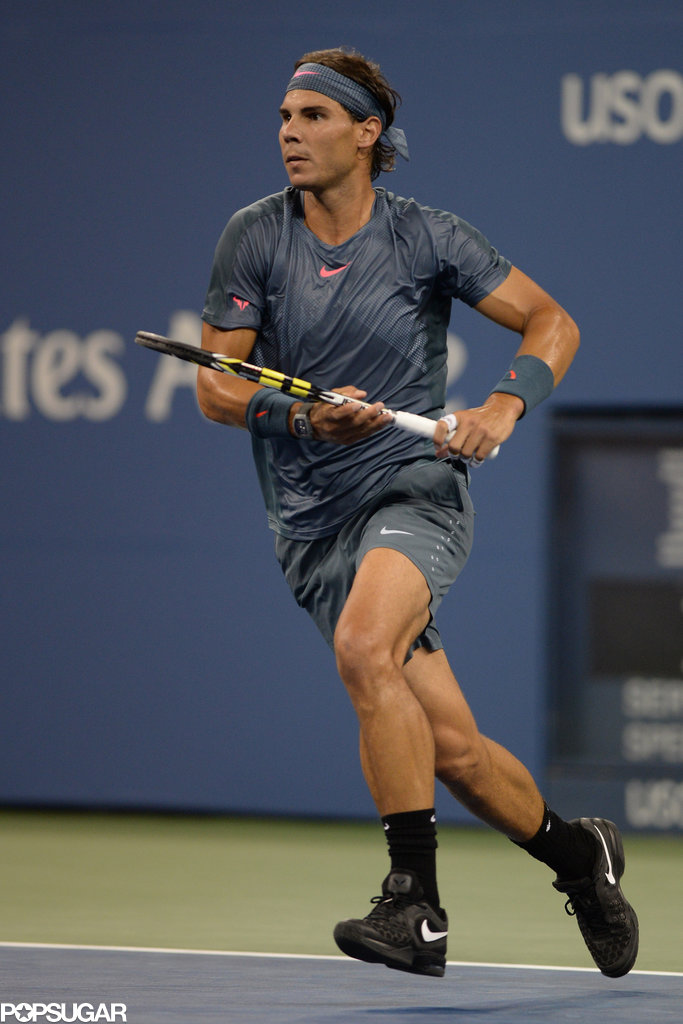 Rafael Nadal played a singles set.
Rafael Nadal played a singles set.