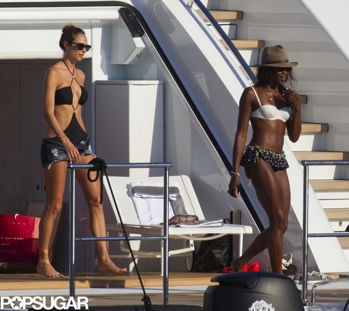 Stacy Keibler rocked a black one-piece cutout swimsuit, while Naomi Campbell was girlie in her mismatched two-piece on a yacht in Ibiza.
Stacy Keibler rocked a black one-piece cutout swimsuit, while Naomi Campbell was girlie in her mismatched two-piece on a yacht in Ibiza.