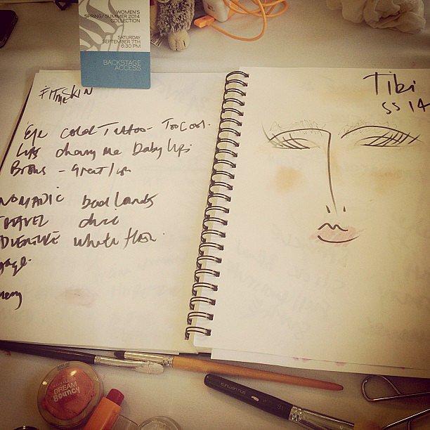 We snapped a photo of lead makeup artist Alice Lane's notebook to get even more insight into her inspiration for Tibi's show.
We snapped a photo of lead makeup artist Alice Lane's notebook to get even more insight into her inspiration for Tibi's show.