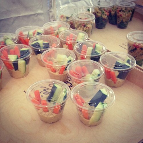 Hummus, carrots, and cucumbers were on the menu for models at Monique Lhuillier.
Hummus, carrots, and cucumbers were on the menu for models at Monique Lhuillier.