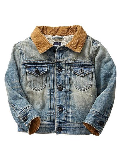 Throwback to a seriously '70s look with BabyGap's adorable Sherpa-lined denim jacket ($50) for babies ages 12 months through 5 years.
Throwback to a seriously '70s look with BabyGap's adorable Sherpa-lined denim jacket ($50) for babies ages 12 months through 5 years.