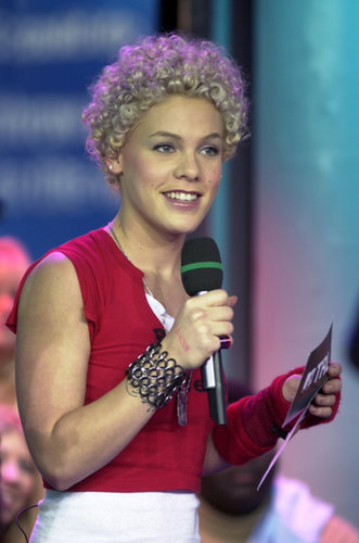 Pink sported a curly 'do on TRL in 2001.
Pink sported a curly 'do on TRL in 2001.