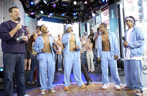 B2K visited the show (and showed off their abs) for a 2002 episode of TRL.
B2K visited the show (and showed off their abs) for a 2002 episode of TRL.