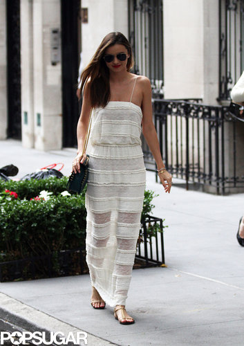 Miranda Kerr wore a sheer white maxi dress while out in NYC on Monday.
Miranda Kerr wore a sheer white maxi dress while out in NYC on Monday.