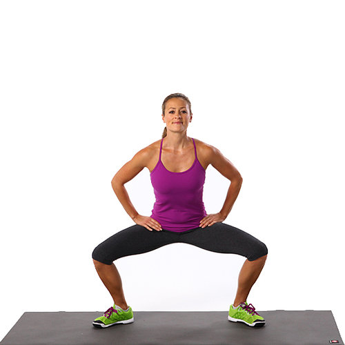 Pulsing Plié Squat: 20 Pulse Up and 20 Back Pulsing Plié Squat: 20 Pulse Up and 20 Back