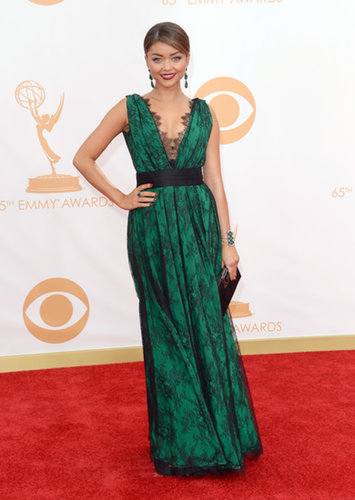 Sarah Hyland went green, picking a v-neck dress accented with black lace from CH Carolina Herrera.
Sarah Hyland went green, picking a v-neck dress accented with black lace from CH Carolina Herrera.