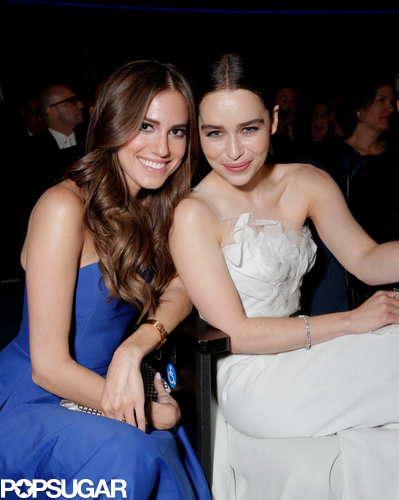 Girls star Allison Williams was all smiles in her seat with Game of Thrones's Emilia Clarke during the ceremony.
Girls star Allison Williams was all smiles in her seat with Game of Thrones's Emilia Clarke during the ceremony.