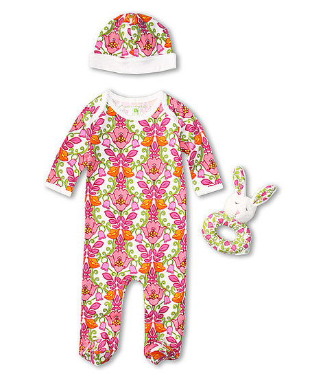 Bold, floral, and fun, Vera Bradley's Layette Set ($60) includes a baby beanie and a sweet coordinating rattle.
Bold, floral, and fun, Vera Bradley's Layette Set ($60) includes a baby beanie and a sweet coordinating rattle.