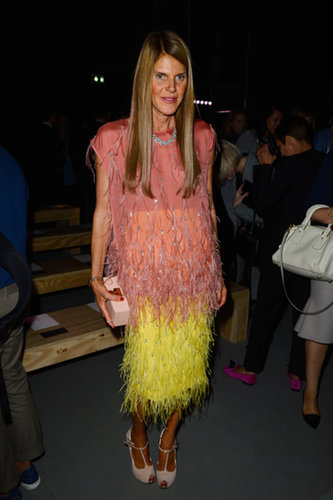Anna Dello Russo looked fine and feathered in the front row of Saint Laurent's runway show.
Anna Dello Russo looked fine and feathered in the front row of Saint Laurent's runway show.
