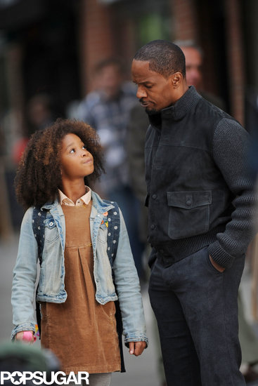 Quvenzhané Wallis and Jamie Foxx filmed on the street.
Quvenzhané Wallis and Jamie Foxx filmed on the street.