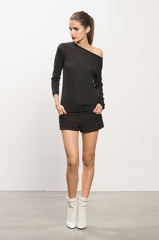 Cashmere Black Sheer Sweater ($395), Pique Black Shorts ($375), Rebel Off White Leather Boots ($895)
Photo courtesy of Tamara Mellon
Cashmere Black Sheer Sweater ($395), Pique Black Shorts ($375), Rebel Off White Leather Boots ($895)
Photo courtesy of Tamara Mellon