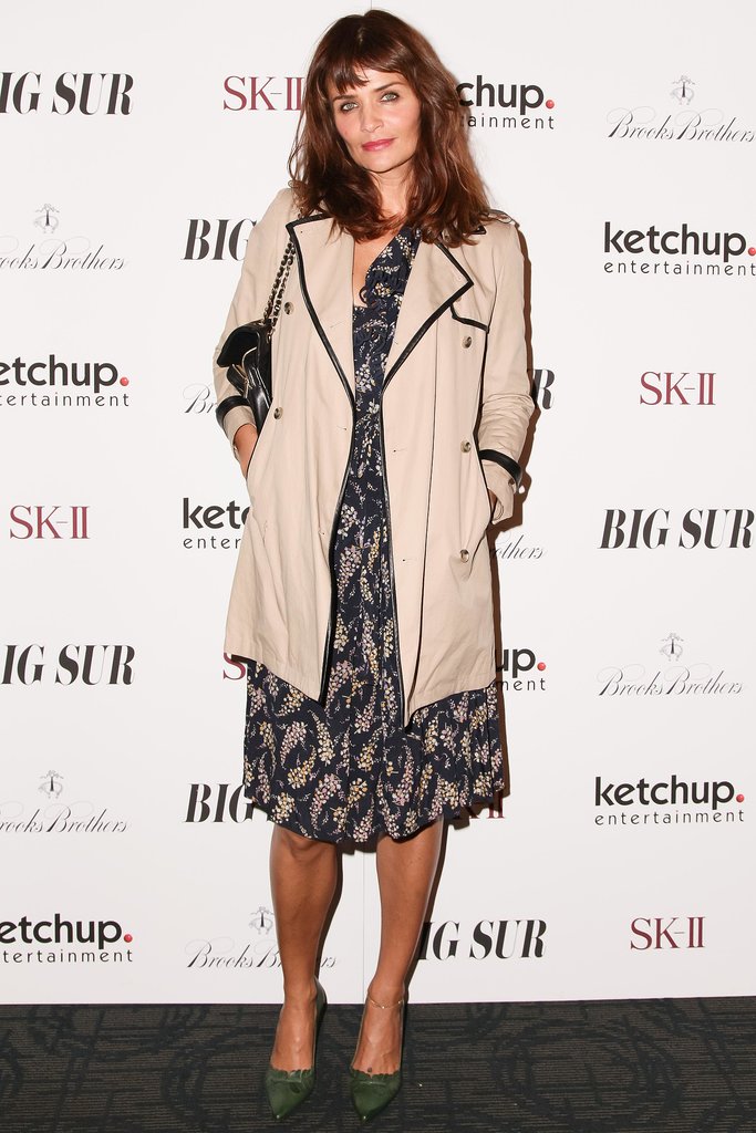 Helena Christensen kept warm while screening Big Sur with Brooks Brothers in a piped trench coat.
Helena Christensen kept warm while screening Big Sur with Brooks Brothers in a piped trench coat.
