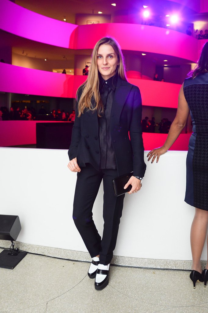 Gaia Repossi took in the Guggenheim gala in a borrowed-from-the-boys pairing that included colorblock flats.
Gaia Repossi took in the Guggenheim gala in a borrowed-from-the-boys pairing that included colorblock flats.