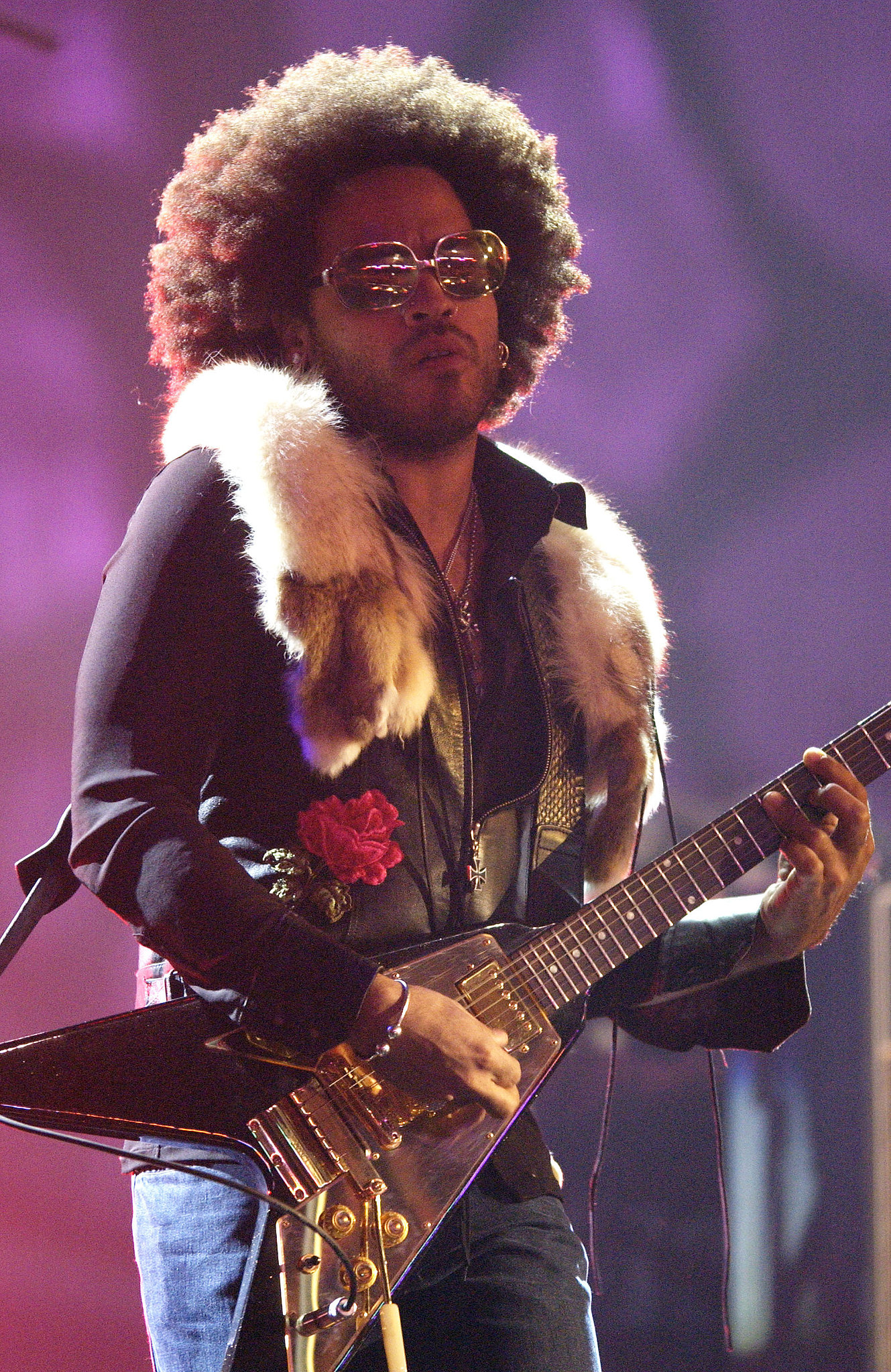 Lenny Kravitz sported an Afro while performing in 2002. A Musical