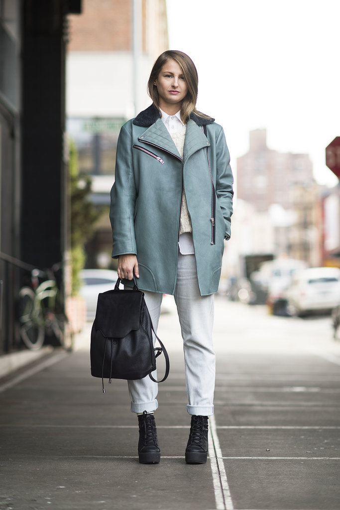 Winter doesn't have to mean gray days; this street style pro added interest with a blue-hued leather jacket and white jeans.
Source: Le 21ème | Adam Katz Sinding
Winter doesn't have to mean gray days; this street style pro added interest with a blue-hued leather jacket and white jeans.
Source: Le 21ème | Adam Katz Sinding