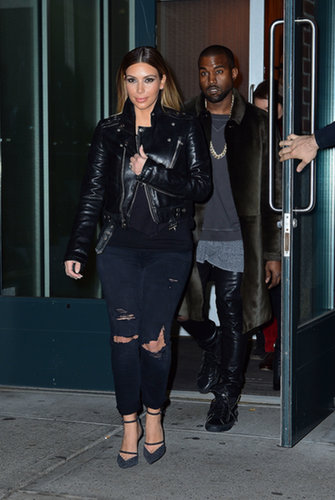 In November, a little torn denim and leather looked fresh and edgy on a casual Kim.
In November, a little torn denim and leather looked fresh and edgy on a casual Kim.