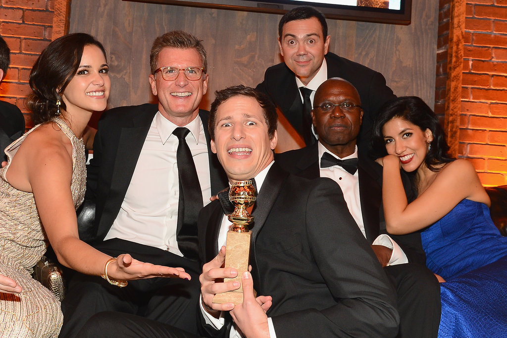 The Brooklyn Nine-Nine cast got silly with their Golden Globe at Fox and FX's afterparty.
The Brooklyn Nine-Nine cast got silly with their Golden Globe at Fox and FX's afterparty.
