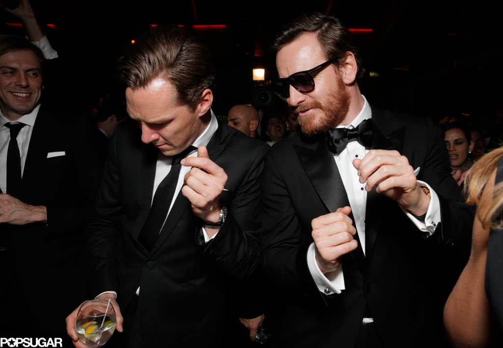 Benedict Cumberbatch got his groove on with Michael Fassbender at the FOX afterparty.
Benedict Cumberbatch got his groove on with Michael Fassbender at the FOX afterparty.
