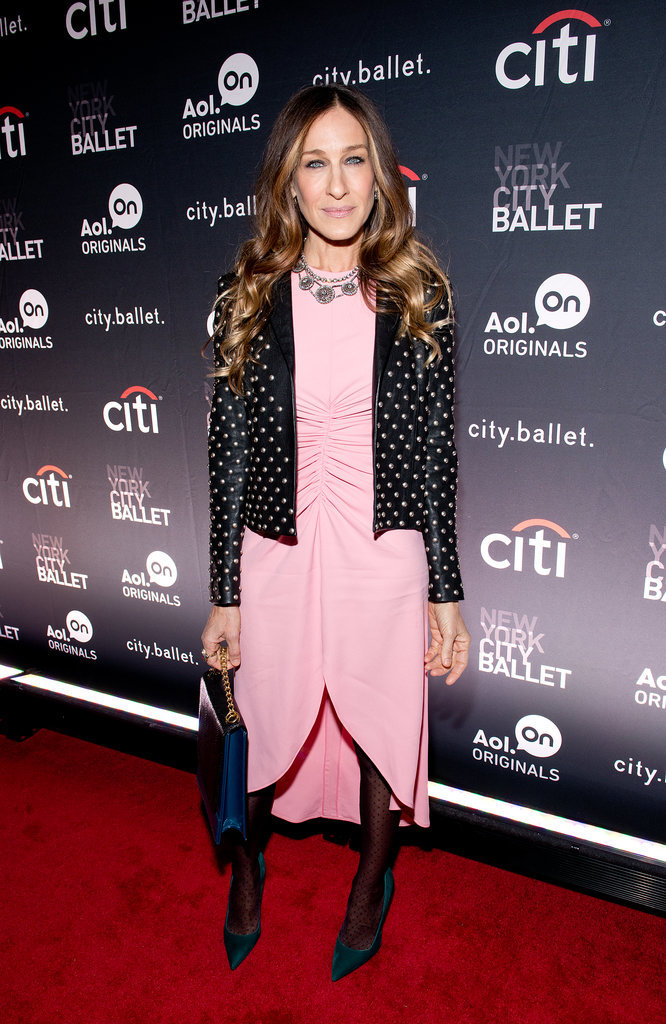 Leave it to Carrie Bradshaw Sarah Jessica Parker to absolutely kill it in a sheer-sleeved pastel pink Giles high-low dress and studded Saint Laurent jacket in November 2013. We won't even get into those luxe forest-green pumps and sapphire chain-strap bag — we're already bowing down.
Where to Wear: A stint of karaoke. This outfit was made for the stage.
Leave it to Carrie Bradshaw Sarah Jessica Parker to absolutely kill it in a sheer-sleeved pastel pink Giles high-low dress and studded Saint Laurent jacket in November 2013. We won't even get into those luxe forest-green pumps and sapphire chain-strap bag — we're already bowing down.
Where to Wear: A stint of karaoke. This outfit was made for the stage.