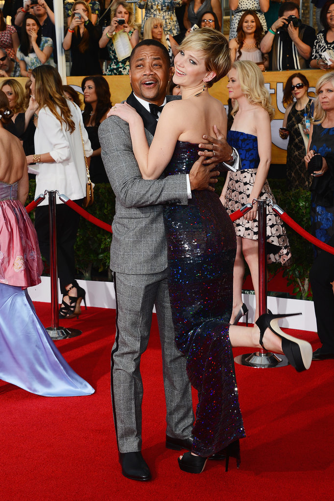 Jennifer Lawrence and Cube Gooding Jr. had a silly red carpet moment at the Screen Actors Guild Awards. 
