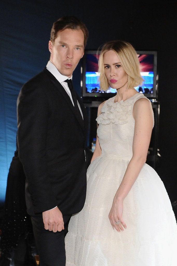 Benedict Cumberbatch made funny faces with Sarah Paulson backstage at the SAGs.
Benedict Cumberbatch made funny faces with Sarah Paulson backstage at the SAGs.