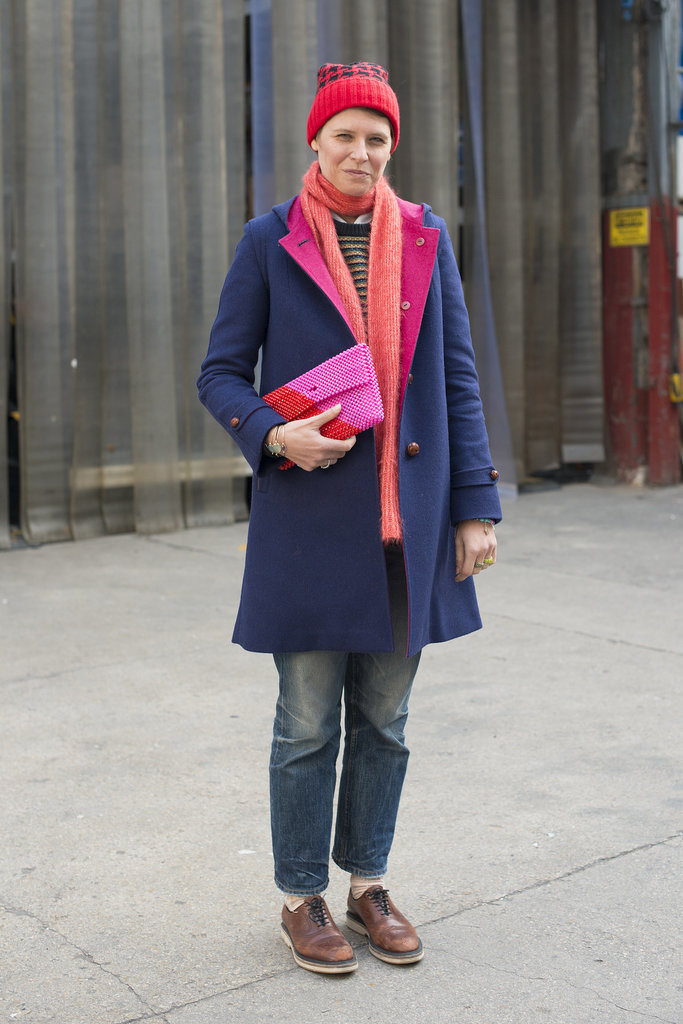 Elisa Nalin is practically the poster child for girlie-cum-tomboy style in her megawatt brights and menswear coat.
Elisa Nalin is practically the poster child for girlie-cum-tomboy style in her megawatt brights and menswear coat.